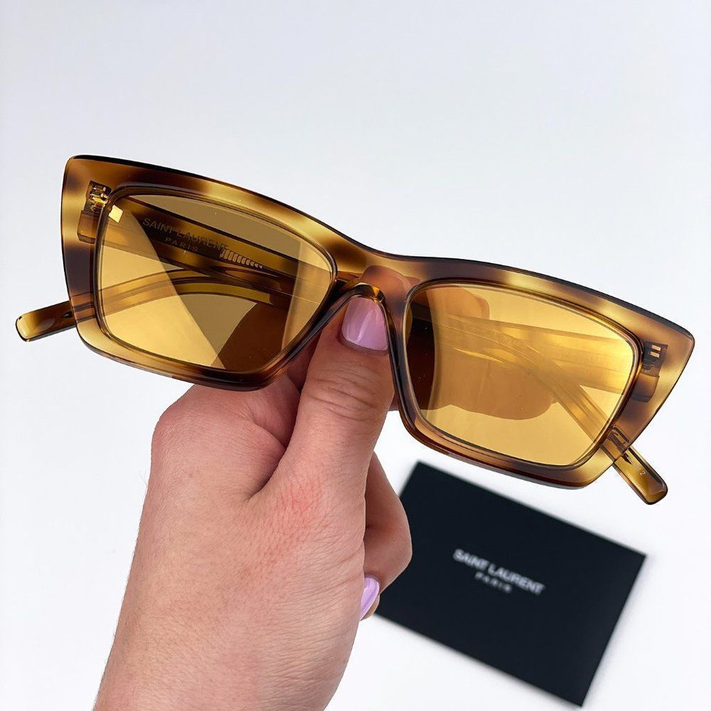 Saint Laurent SL276 MICA 022 Sunglasses Havana Yellow Cat Eye Women - Picture 5 of 13